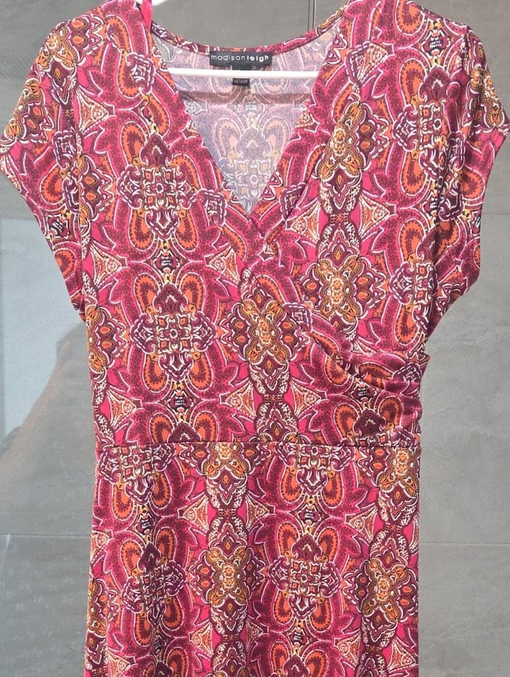 Madison Leigh Women’s Pink Patterned Wrap-Style Dress